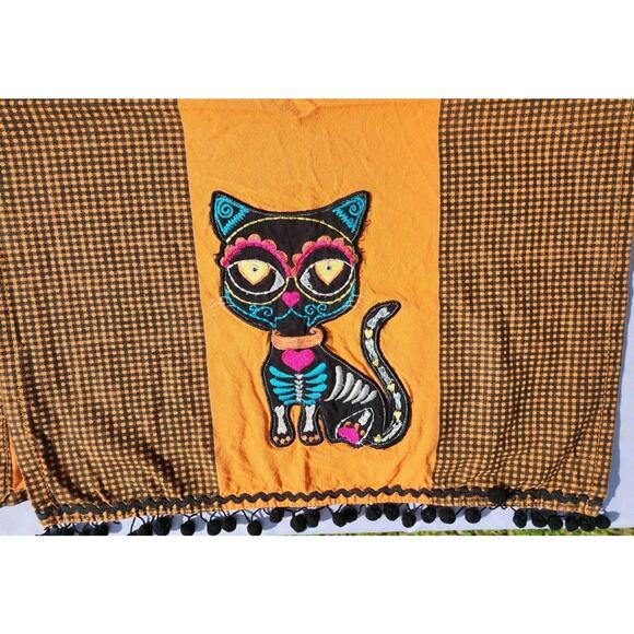 Pier 1 Day Of The Dead Black Cat Halloween Tea Towel Kitchen Dish Linen - Picture 6 of 6